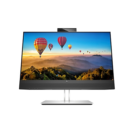 Ein moderner HP All-in-One Computer mit dünnem Display, integrierter Webcam und Landschaftsmotiv auf dem Bildschirm.