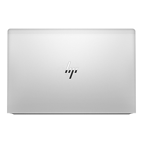 Silberner Laptopdeckel mit HP-Logo. Die Oberfläche ist matt. Der Deckel ist geschlossen.