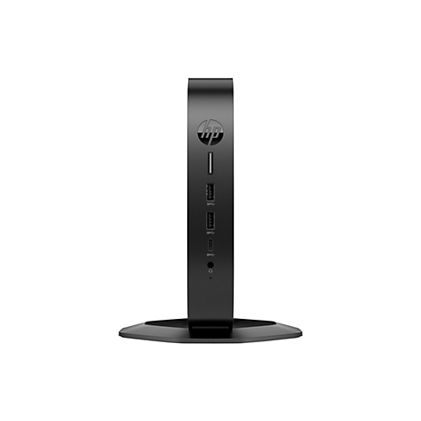 Schwarze HP-Dockingstation mit Logo, mehreren Anschlüssen und rundem Standfuß.