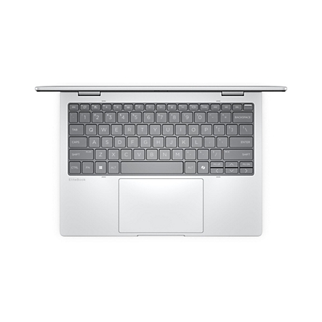 Hellgraues Laptop mit Tastatur, Touchpad und hochgeklapptem Display vor weißem Hintergrund. EliteBook-Schriftzug.