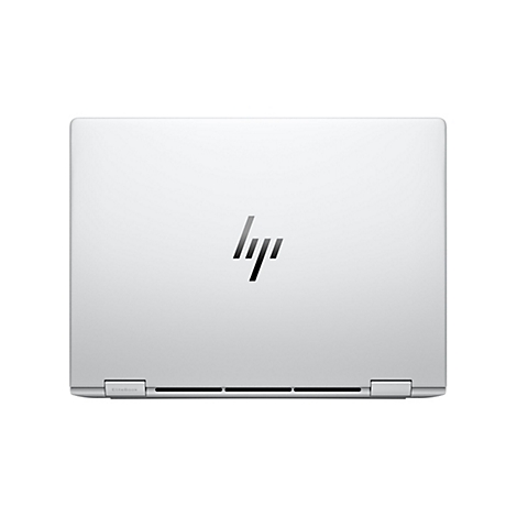 Hellgraues Notebook, die Oberseite zeigt das HP-Logo, darunter der Schriftzug "EliteBook".