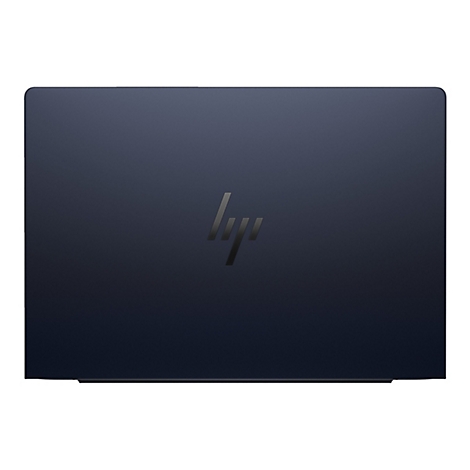 Dunkelblauer Laptopdeckel mit HP-Logo.