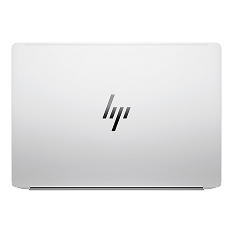 Ein weiÃŸes HP-LaptopgehÃ¤use. Das HP-Logo ist mittig platziert. Es ist ein leichtes, elegantes Design.