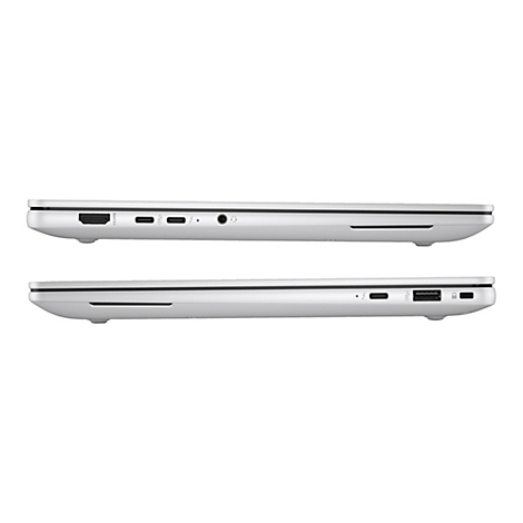 Zwei silberne Laptops im Profil, Anschlüsse deutlich sichtbar.