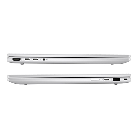 Seitenansicht eines silberfarbenen Laptops mit diversen Anschlüssen, darunter HDMI und USB.