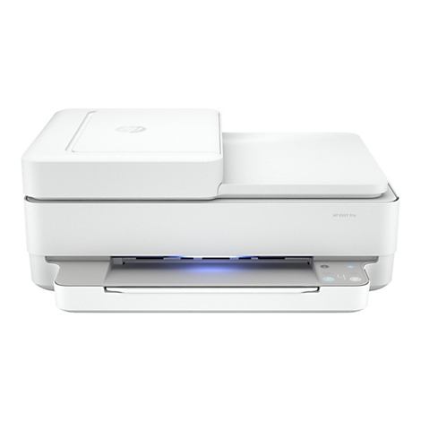 Weißer HP ENVY Pro Drucker. Die Oberseite ist flach, die Front mit Bedientasten versehen.