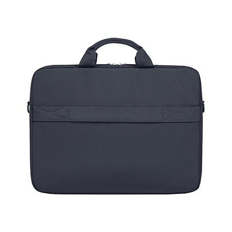 Eine dunkelgraue, schlichte Laptoptasche mit Tragegriffen vor weißem Hintergrund.