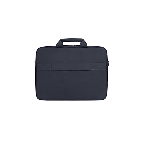 Dunkelblaue Aktentasche mit Henkel und Schultergurt, vor weißem Hintergrund.