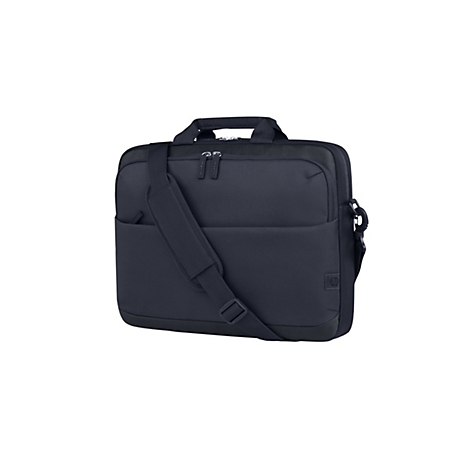 Dunkelblaue Laptoptasche mit Tragegriff und Schultergurt, weißer Hintergrund.