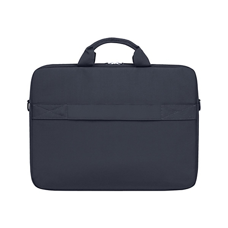 Dunkelblaue Laptoptasche mit Tragegriff und Schulterriemenhalterung.