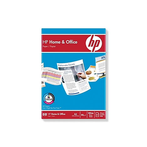 Eine Packung HP Home & Office Kopierpapier im Format A4 mit 80g/m² und 500 Blatt.
