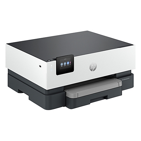 Printer, wit-grijs, met touchscreen en HP-logo.