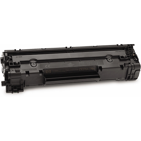 Zwarte tonercartridge. Afdrukken met productnamen, op een witte achtergrond.
