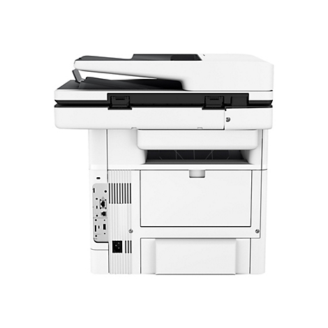 Ein weißer Drucker steht vor weißem Hintergrund. Er hat schwarze Details und ist in verschiedenen Ebenen aufgebaut.