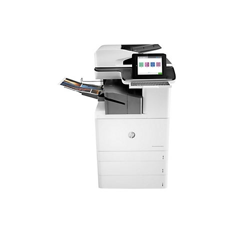 Ein weißer Multifunktionsdrucker, ein Blatt mit Bildern liegt im Ausgabefach. Oben befindet sich ein Touchscreen mit Symbolen. Auf dem Bildschirm wird die Zeit 10:53 Uhr angezeigt.