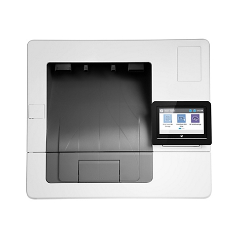 Ein weißer Drucker mit einem Touchscreen, auf dem Optionen wie Drucken von USB und HP JetAdvantage angezeigt werden. Es ist 3:43 Uhr.