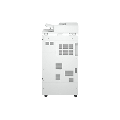 Weißer Büro-Multifunktionsdrucker, auf weißem Hintergrund. Verschiedene Lüftungsschlitze.