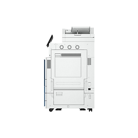 Weißer Multifunktionsdrucker, der von vorne vor weißem Hintergrund abgebildet wird.