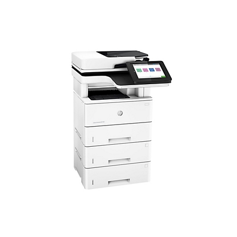 Ein weißer HP Laserjet-Multifunktionsdrucker mit Touchscreen-Display.