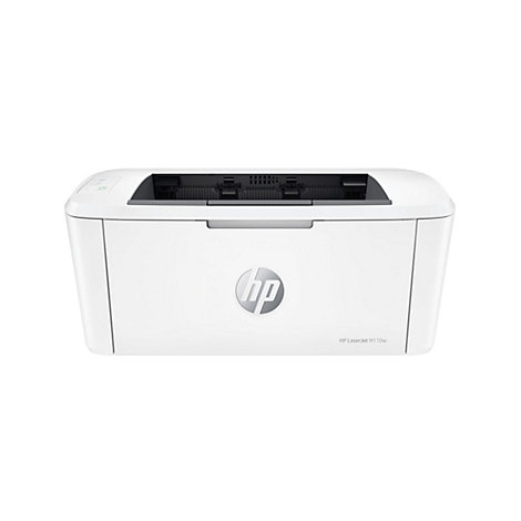 Weißer HP Laserjet M110w Drucker auf weißem Hintergrund.