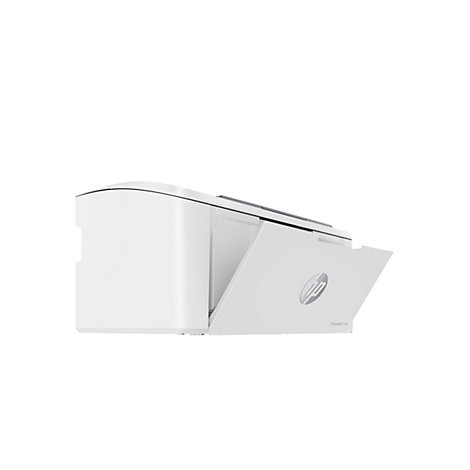 Ein weißer Drucker, die Papierlade ist geöffnet. Das HP-Logo und die Modellbezeichnung sind sichtbar.