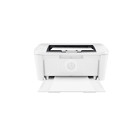 Weißer HP-Drucker, Papierausgabe offen, HP-Logo. Auf dem Drucker liegt Papier.