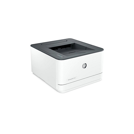 Weißer Drucker der Marke HP. Oberseite und Bedienelemente sind grau, Logo auf der Vorderseite.