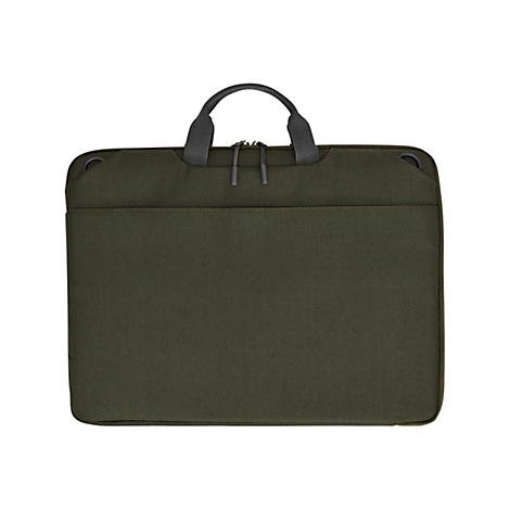 Dunkelgrüne Laptoptasche, mit zwei Tragegriffen und Reißverschluss.
