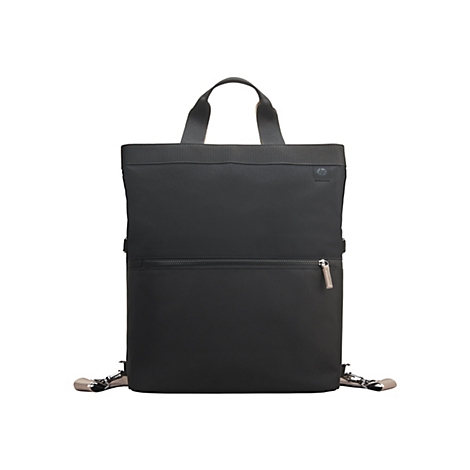Schwarzer Rucksack mit Tragegriff, Reißverschluss, HP Logo.