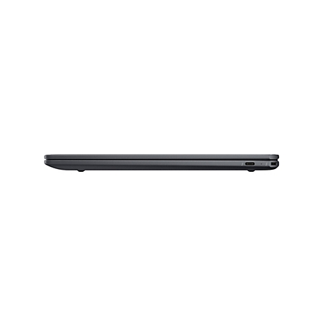 Dunkelgraues Laptop-Profil; seitlich gesehen. Zwei USB-C-Anschlüsse.