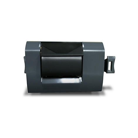 Grauer Druckerzubehörteil mit schwarzem Walzenteil. Rechteckige Form, Schatten.