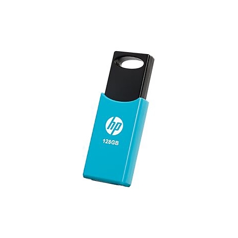 Hellblaues HP USB-Laufwerk. Logo und 128GB-Aufdruck.