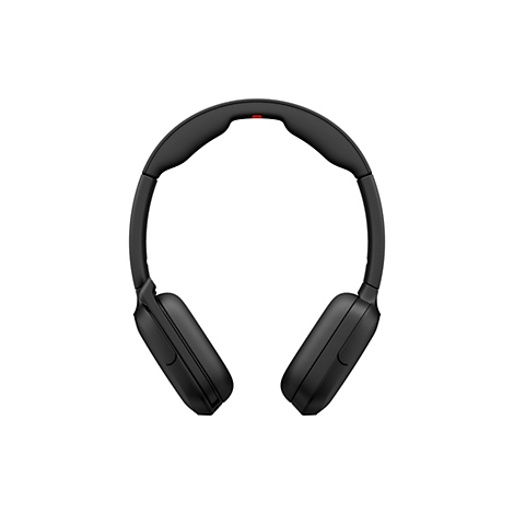 Schwarzer Over-Ear-Kopfhörer vor weißem Hintergrund mit rotem Detail am Bügel.