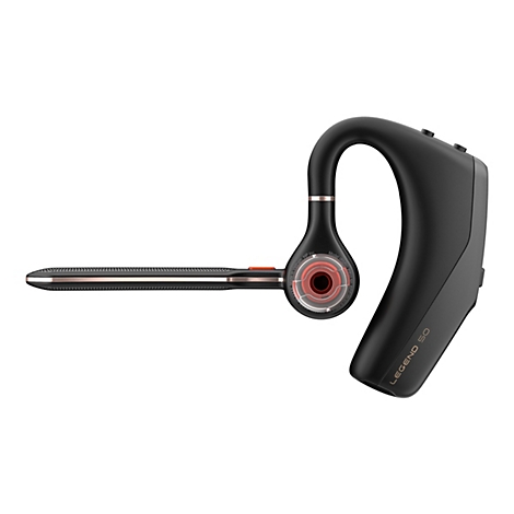 Schwarzes Bluetooth-Headset auf weißem Hintergrund, mit kupferfarbenen Akzenten. Auf der Seite steht "LEGEND 50".