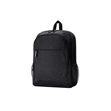 Schwarzer Rucksack mit HP-Logo, auf weißem Hintergrund.