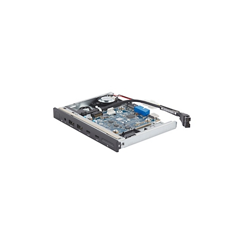 Ein internes HP Computer-Einschubmodul mit Anschlüssen und Platinen auf einem Metallrahmen vor weißem Hintergrund.