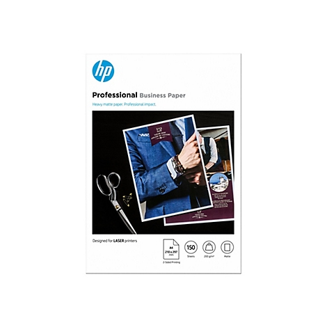 Verpackung von HP Professional Business Paper mit Produktbeispielbild und technischen Spezifikationen.