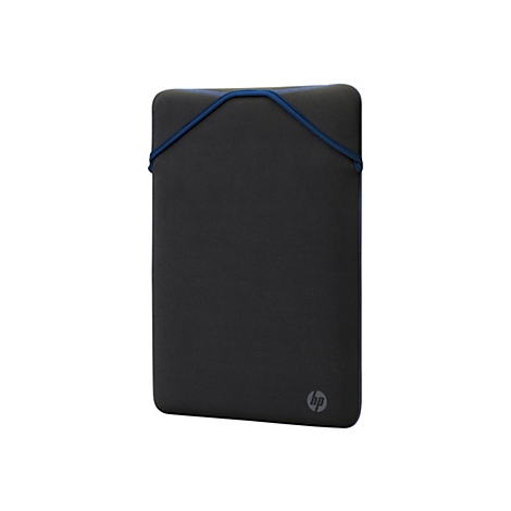 Schwarze Laptop-Tasche mit blauen Akzenten, HP Logo.