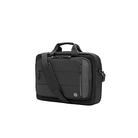 Schwarze HP Laptoptasche mit Tragegriff und Schultergurt. Auf der Vorderseite das HP-Logo.