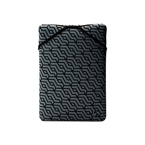 Grau-schwarze Laptoptasche mit geometrischem Muster und HP-Logo.