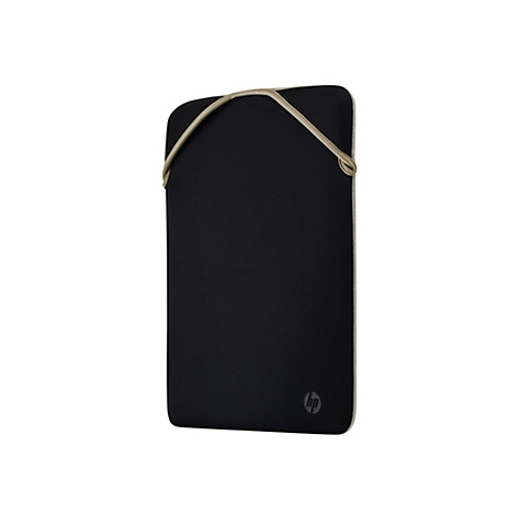 Schwarze HP Laptoptasche mit beigem Akzent. Das Logo befindet sich unten rechts.