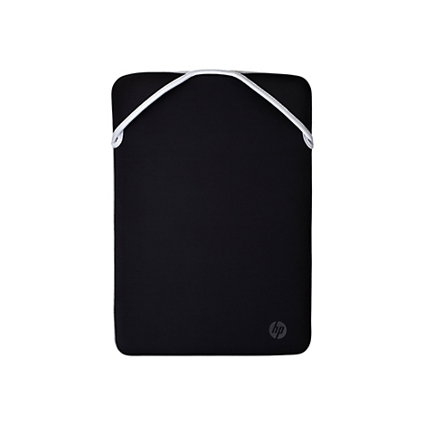 Schwarze HP Laptoptasche mit weiÃŸem Kordelzug. Das HP-Logo befindet sich unten rechts.