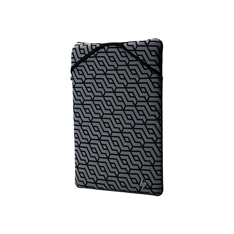 Grau-schwarze Laptoptasche mit geometrischem Muster und HP-Logo.