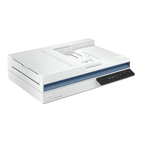 Weißer HP Scanner, Modell Scanjet Pro 2600 f1. Oben ist eine Scan-Oberfläche, unten Bedienelemente.