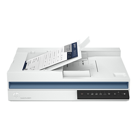 Ein weißer HP ScanJet Pro 2600 f1 Scanner mit einer Rechnung, die gerade gescannt wird.