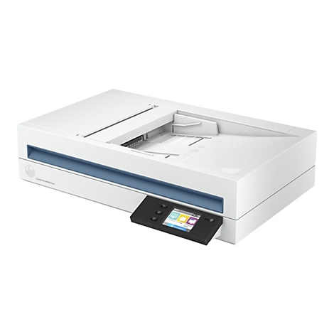 Ein weißer HP Scanjet Pro N4600 fnw1 Scanner mit blauem Streifen und schwarzem Bedienfeld.