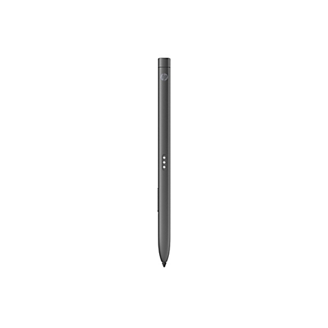 Ein grauer HP-Stift vor weißem Hintergrund. Der Stift hat das HP-Logo, drei Knöpfe und eine schwarze Spitze.