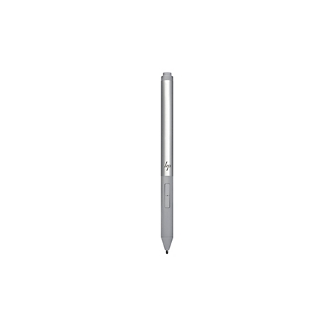 Stylet argenté avec logo HP, bouton et pointe. Sur fond blanc.