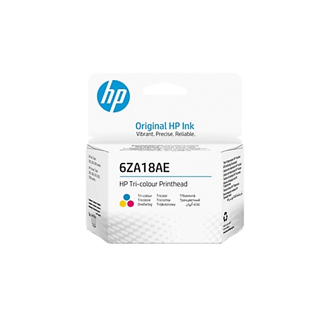 Une cartouche d'encre HP, blanche, avec le logo bleu HP. Des informations sur le produit et des marquages de couleur sont imprimés.