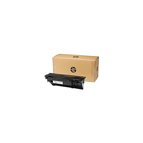 Schwarze Tonerkartusche vor brauner HP-Kartonverpackung. Beide stehen vor weiÃŸem Hintergrund.